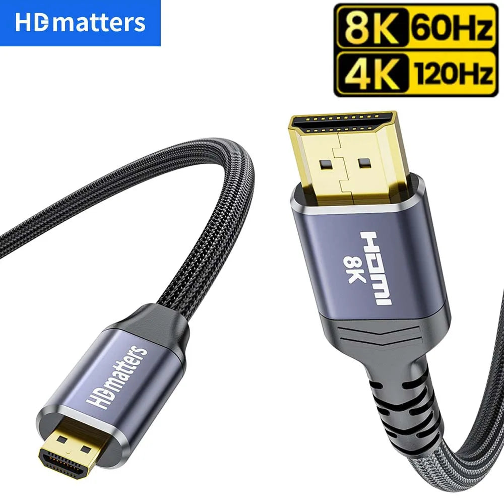 8K Micro HDMI Cable HDMI 2.1 Micro HDMI to HDMI Cable HDR Earc Bi-Directional HDMI to Micro HDMI Cable 4K 120Hz for Camera Etc.