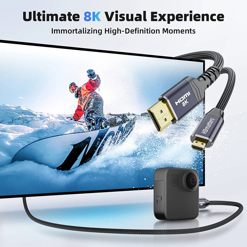 8K Micro HDMI Cable HDMI 2.1 Micro HDMI to HDMI Cable HDR Earc Bi-Directional HDMI to Micro HDMI Cable 4K 120Hz for Camera Etc.